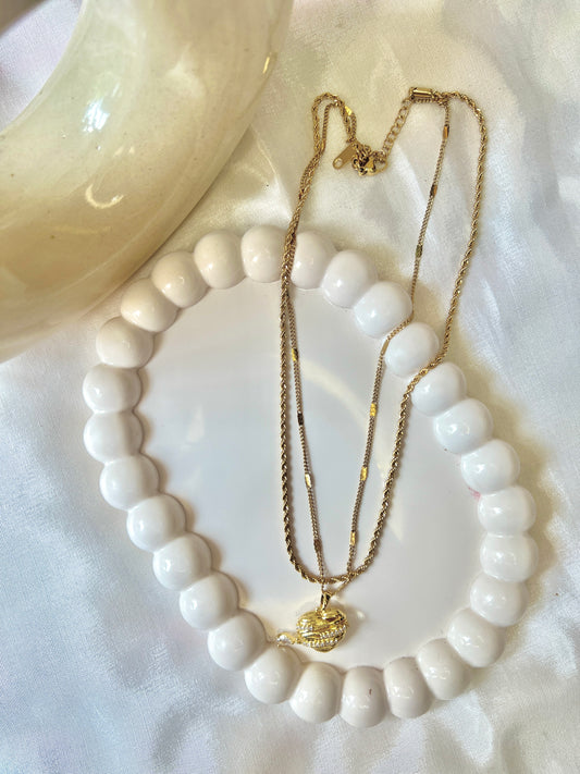 Double Layer Rhinestone Heart Necklace
