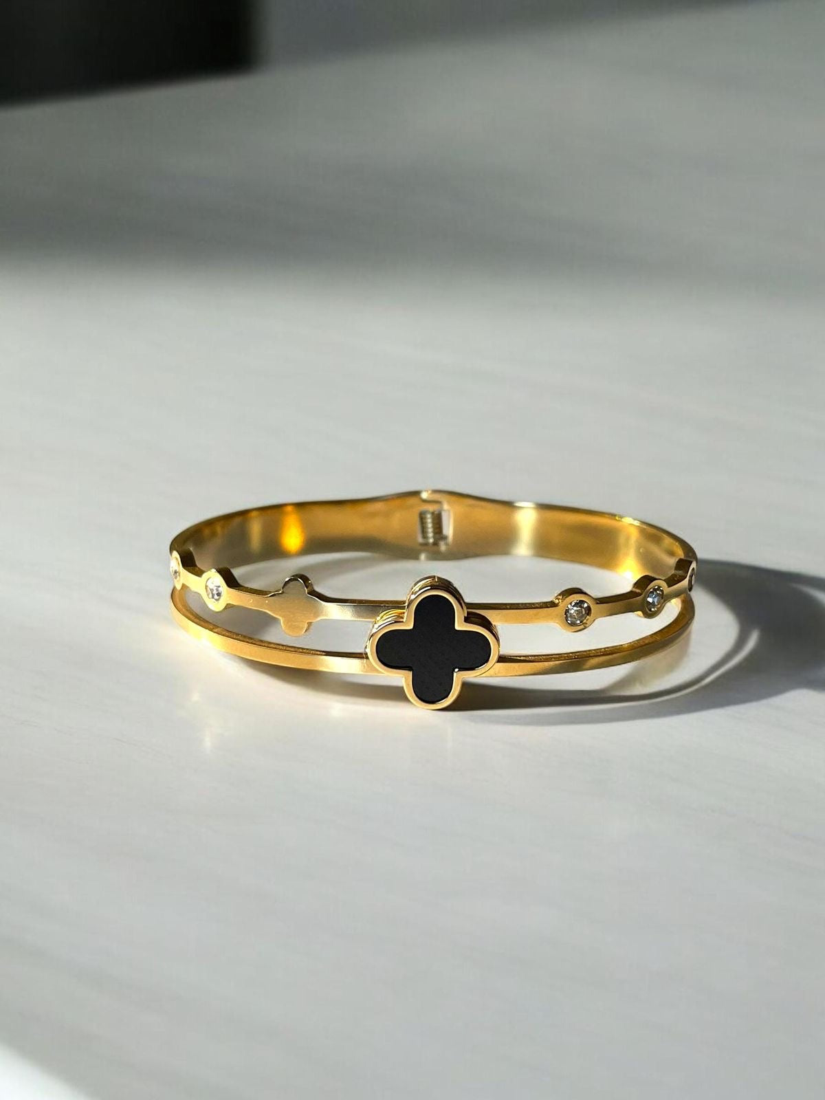 Clover Leaf Stainless Steel Cuff Bracelet