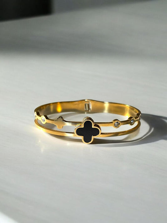 Clover Leaf Stainless Steel Cuff Bracelet