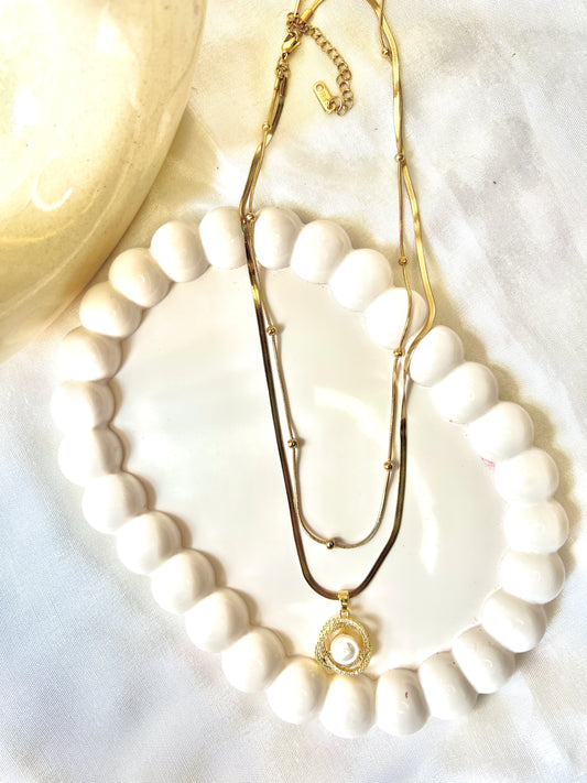 Double Layer Wrapped Pearl Necklace